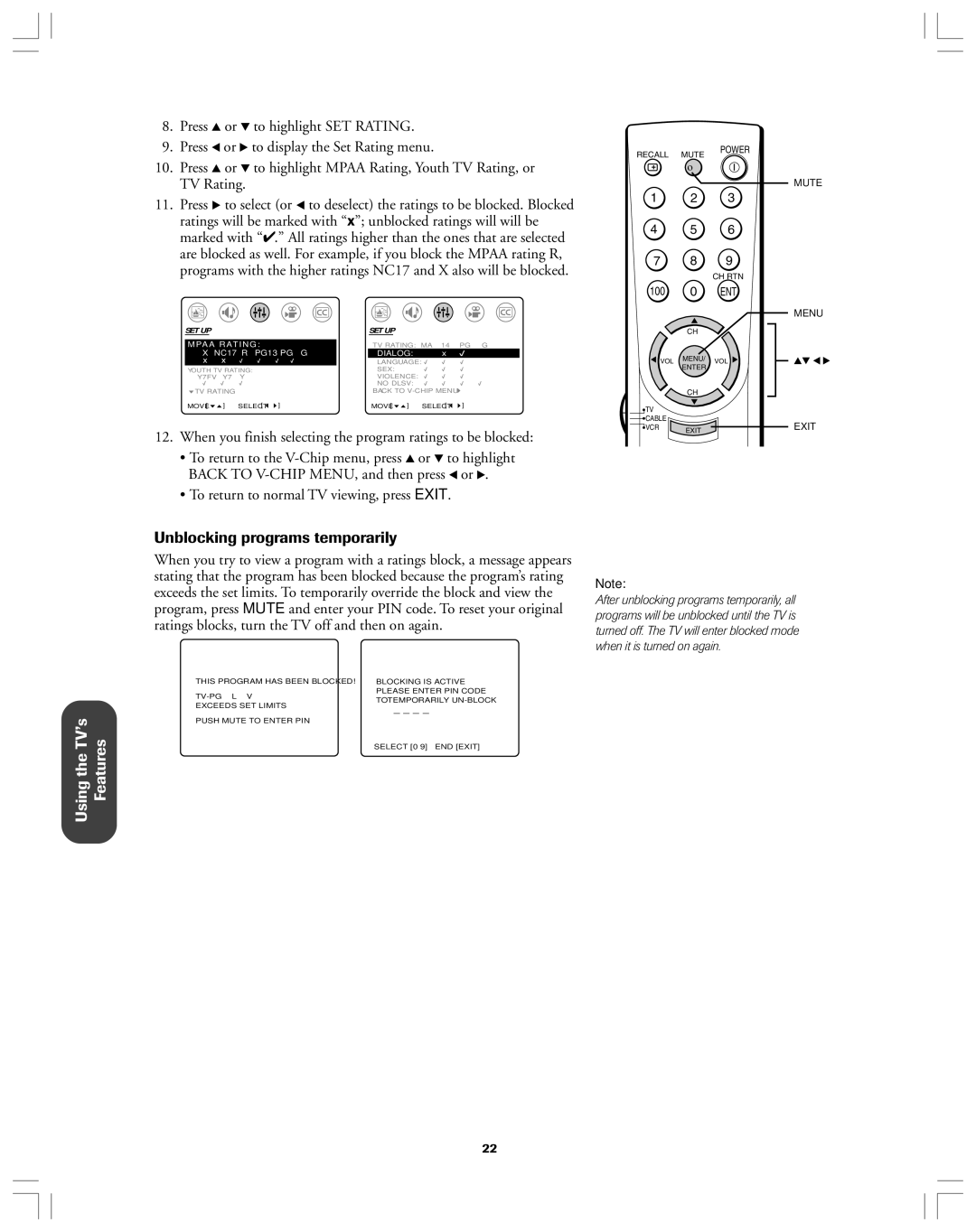 Toshiba 32A12 appendix Unblocking programs temporarily, Dialog 