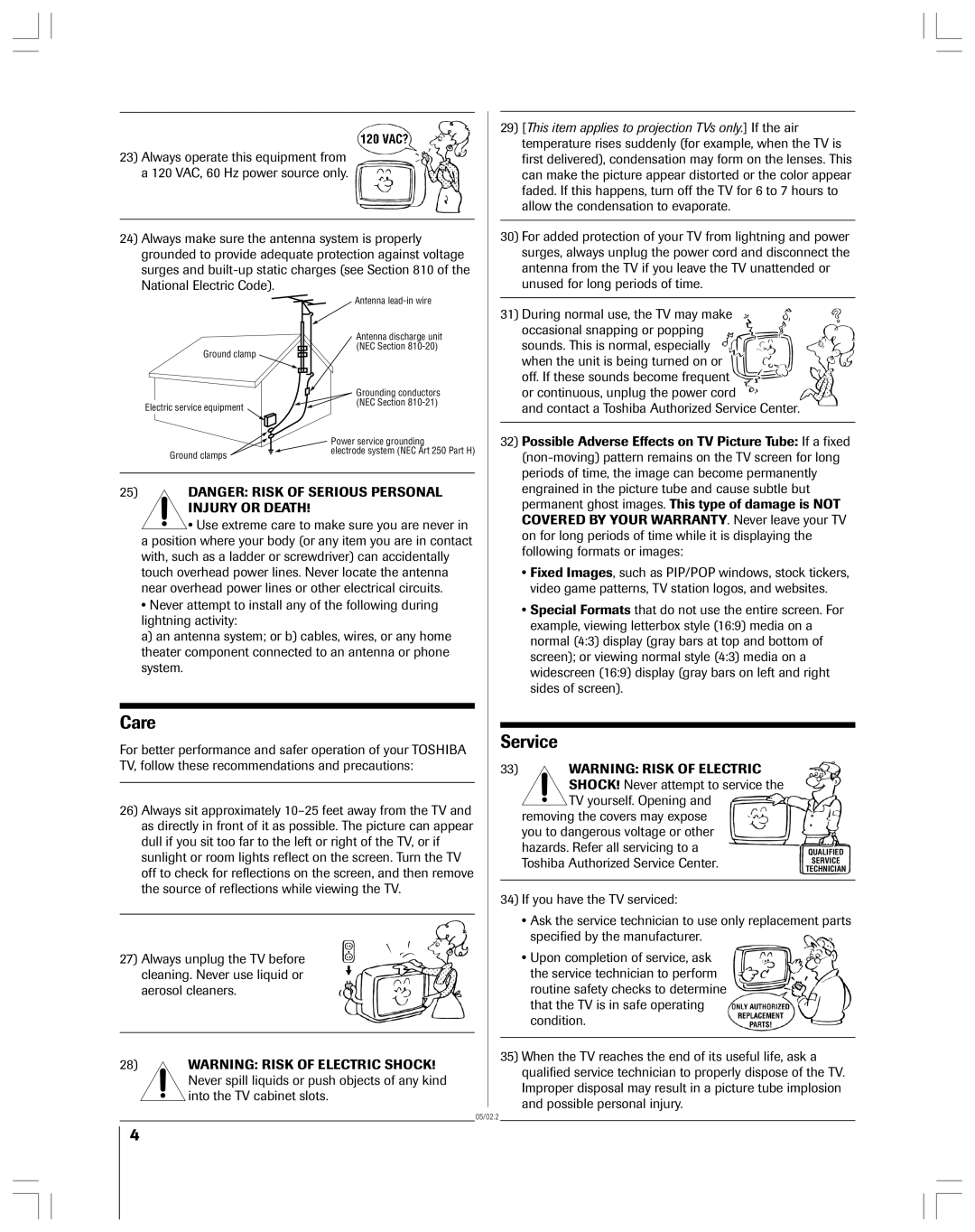 Toshiba 32A12 appendix Care, Service 