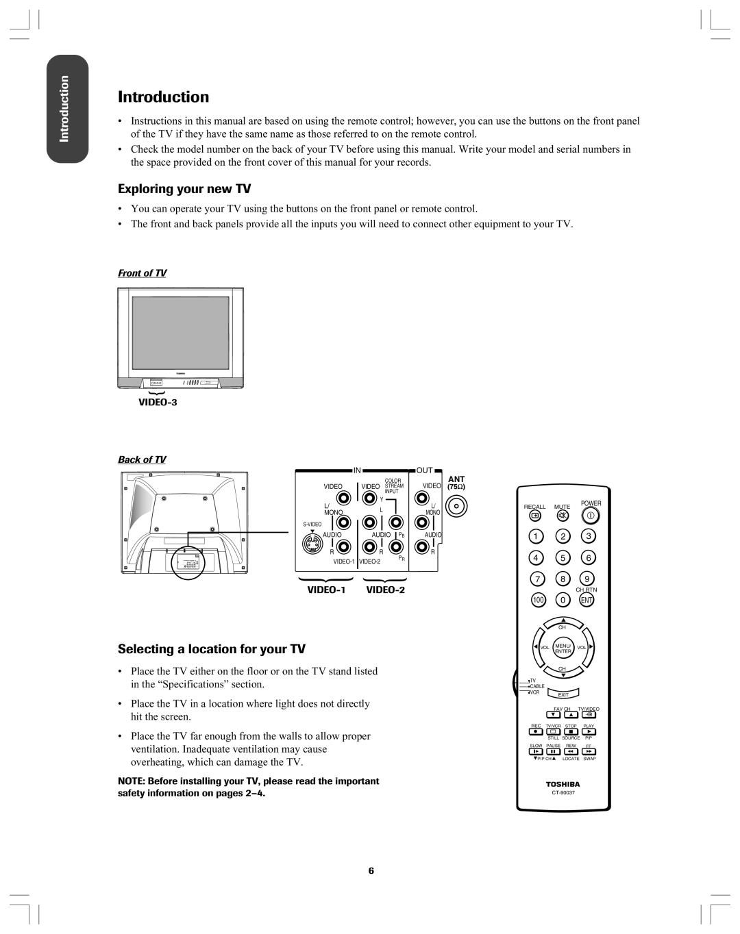 Toshiba 32A12 appendix Exploring your new TV, Selecting a location for your TV 