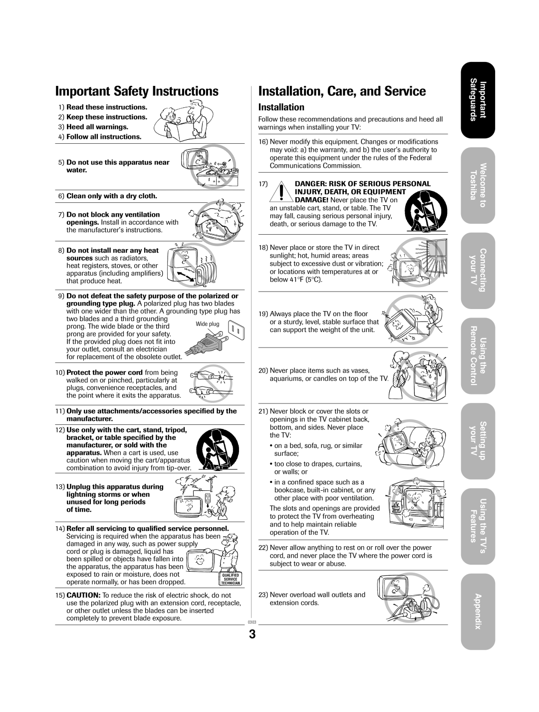 Toshiba 32A13 appendix Important Safety Instructions 