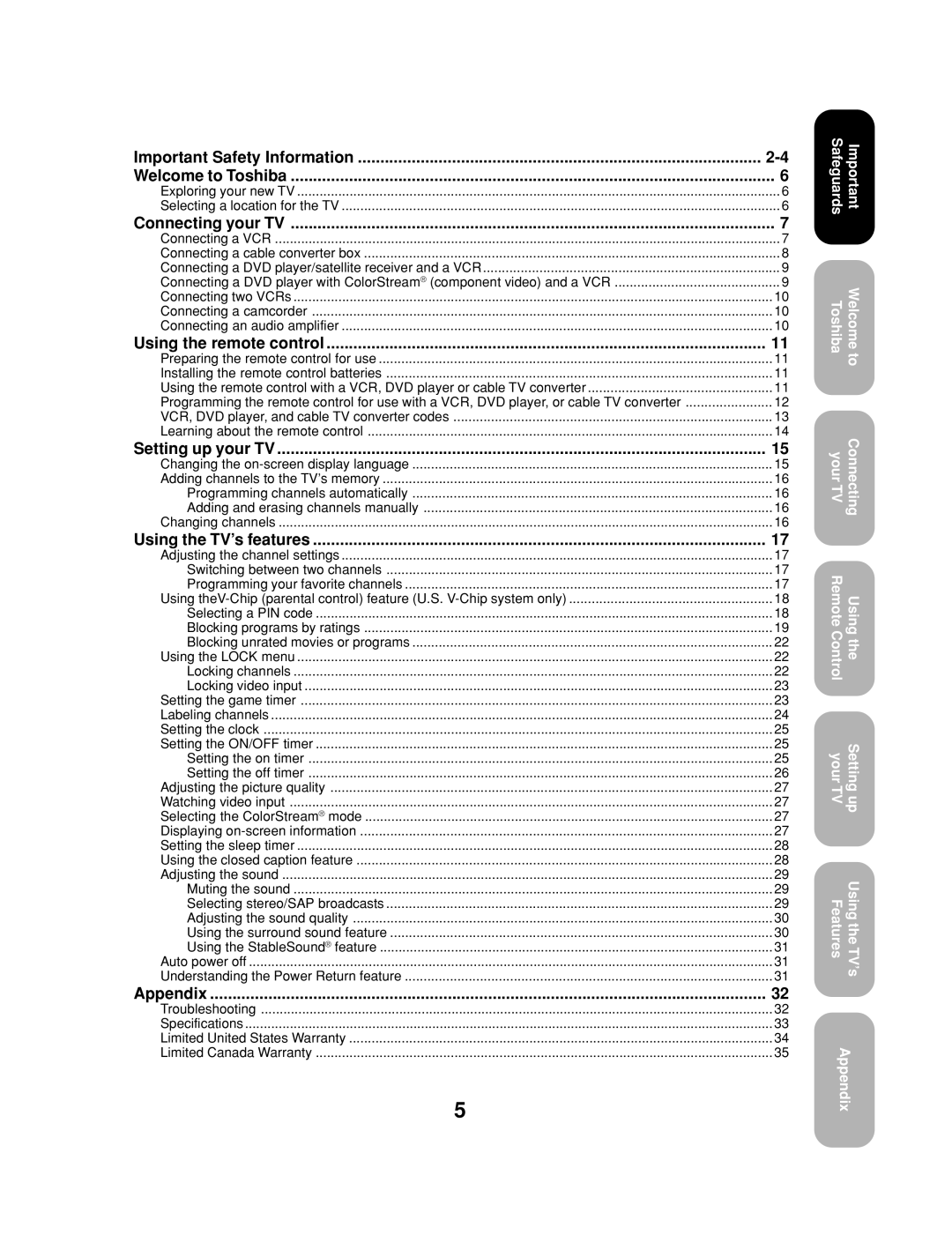 Toshiba 32A13 appendix Connecting your TV, Exploring your new TV Selecting a location for the TV 