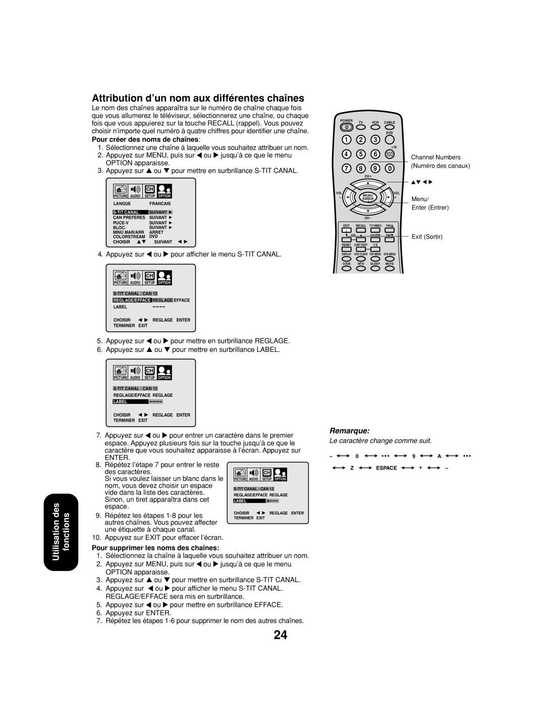 Toshiba 32A13 appendix Attribution d’un nom aux différentes chaînes, Pour créer des noms de chaînes 