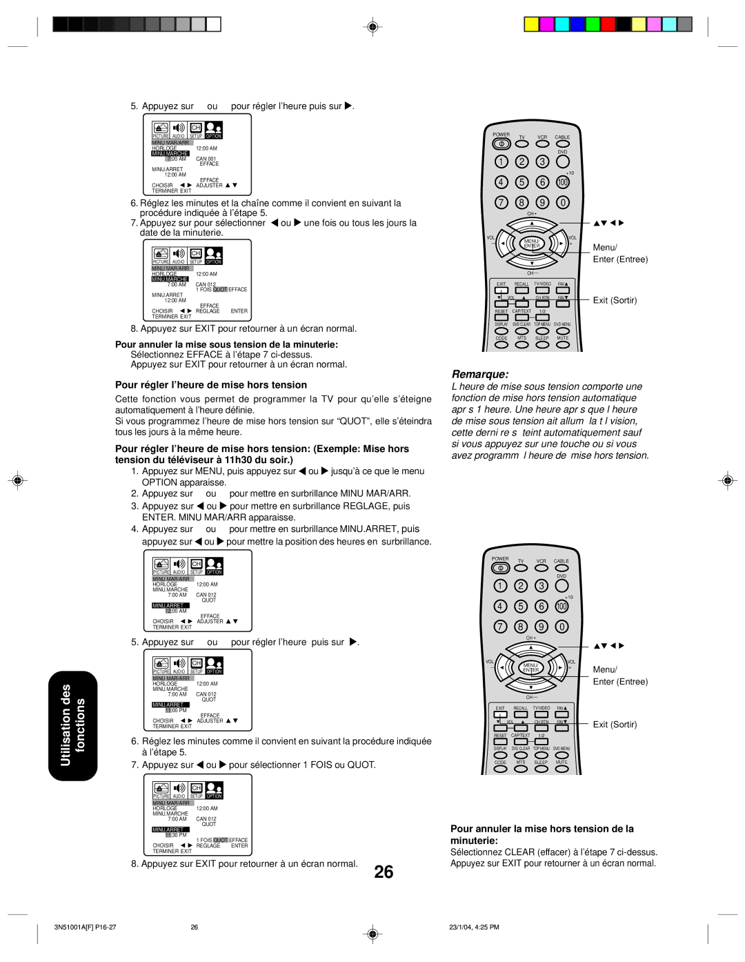 Toshiba 32A14 appendix Pour régler l’heure de mise hors tension, Pour annuler la mise hors tension de la minuterie 