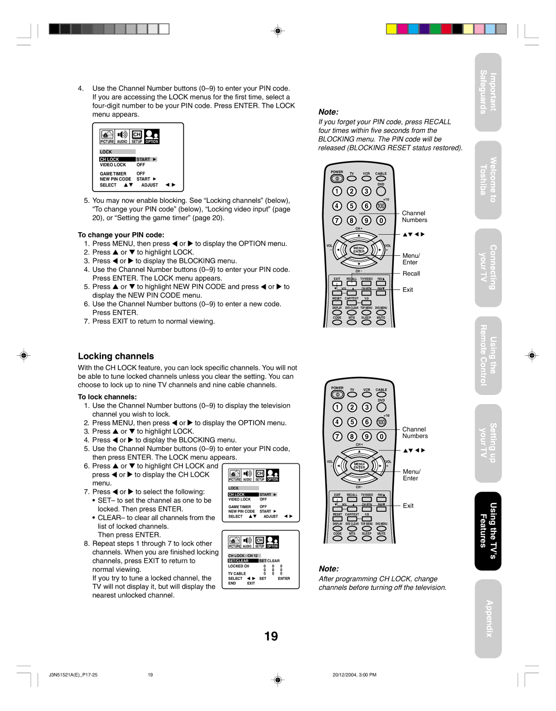 Toshiba 32A35C appendix Locking channels 