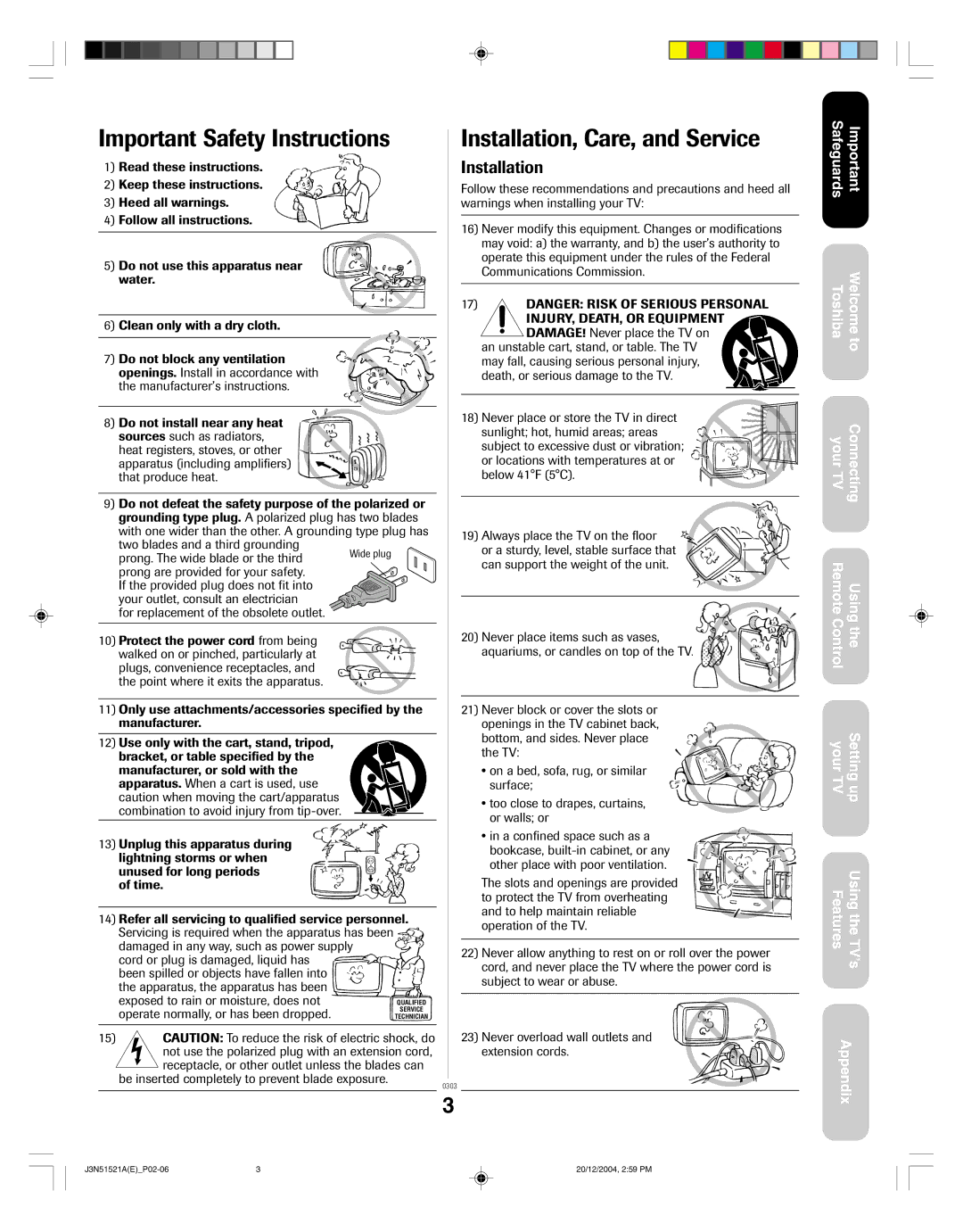 Toshiba 32A35C appendix Important Safety Instructions 