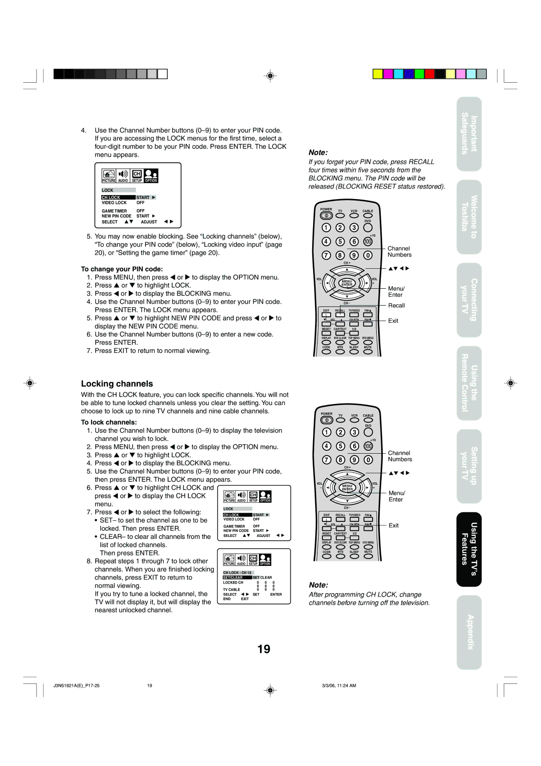 Toshiba 32A36C appendix Locking channels 