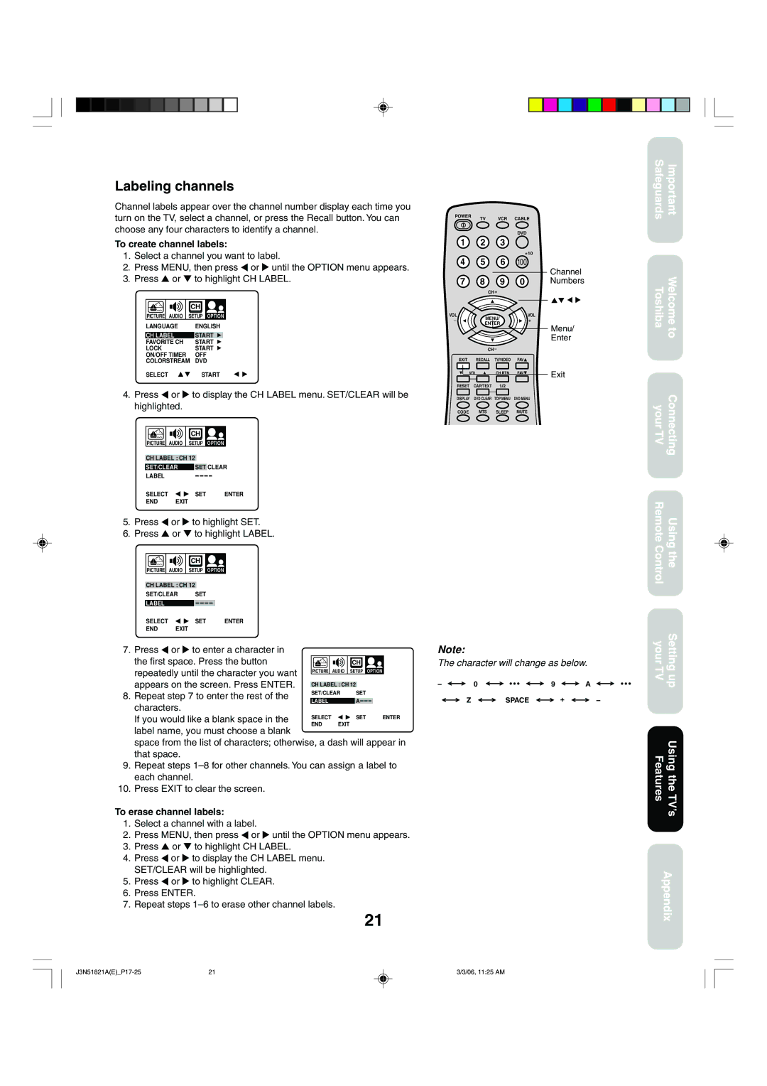 Toshiba 32A36C appendix Labeling channels 