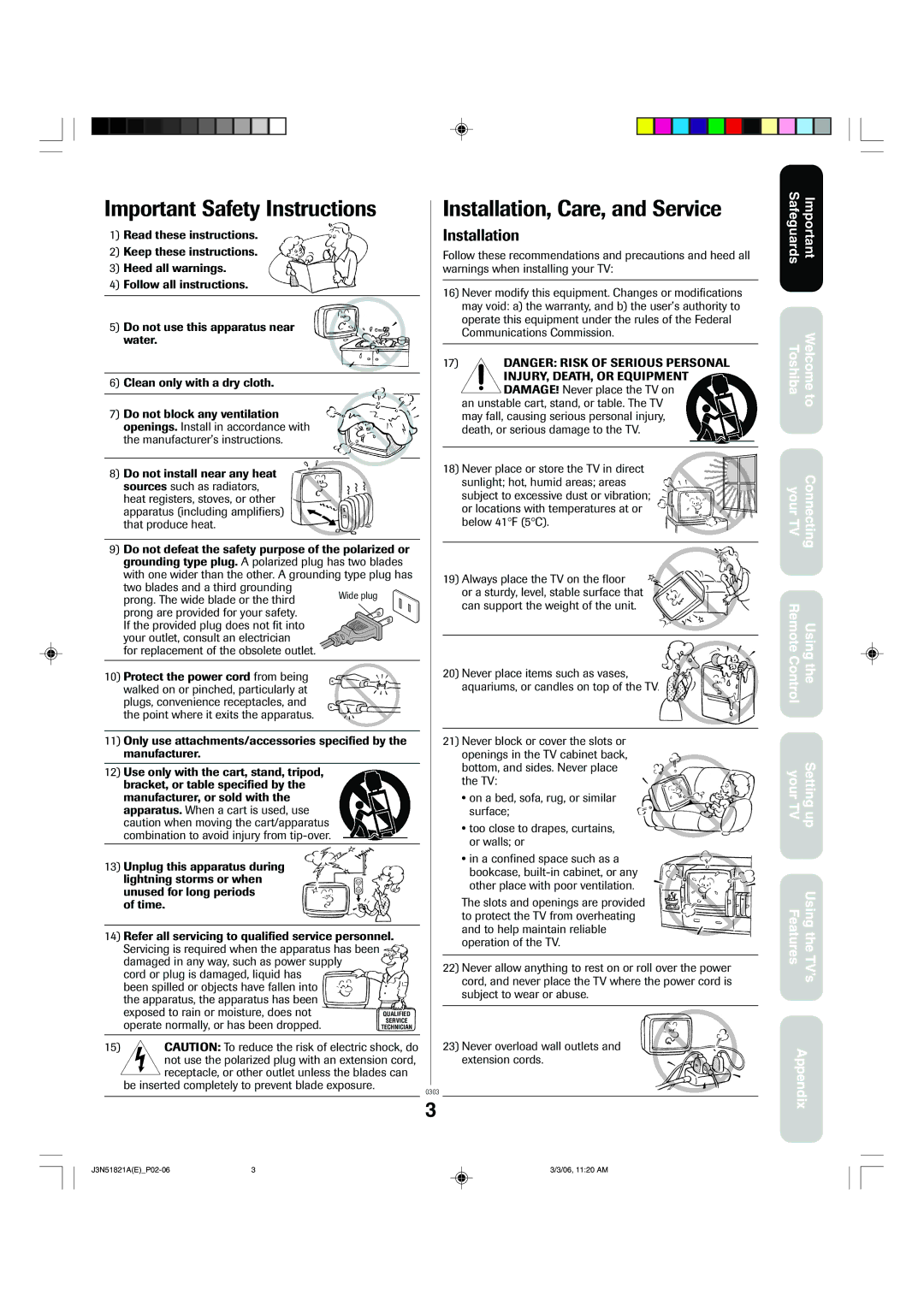 Toshiba 32A36C appendix Important Safety Instructions 