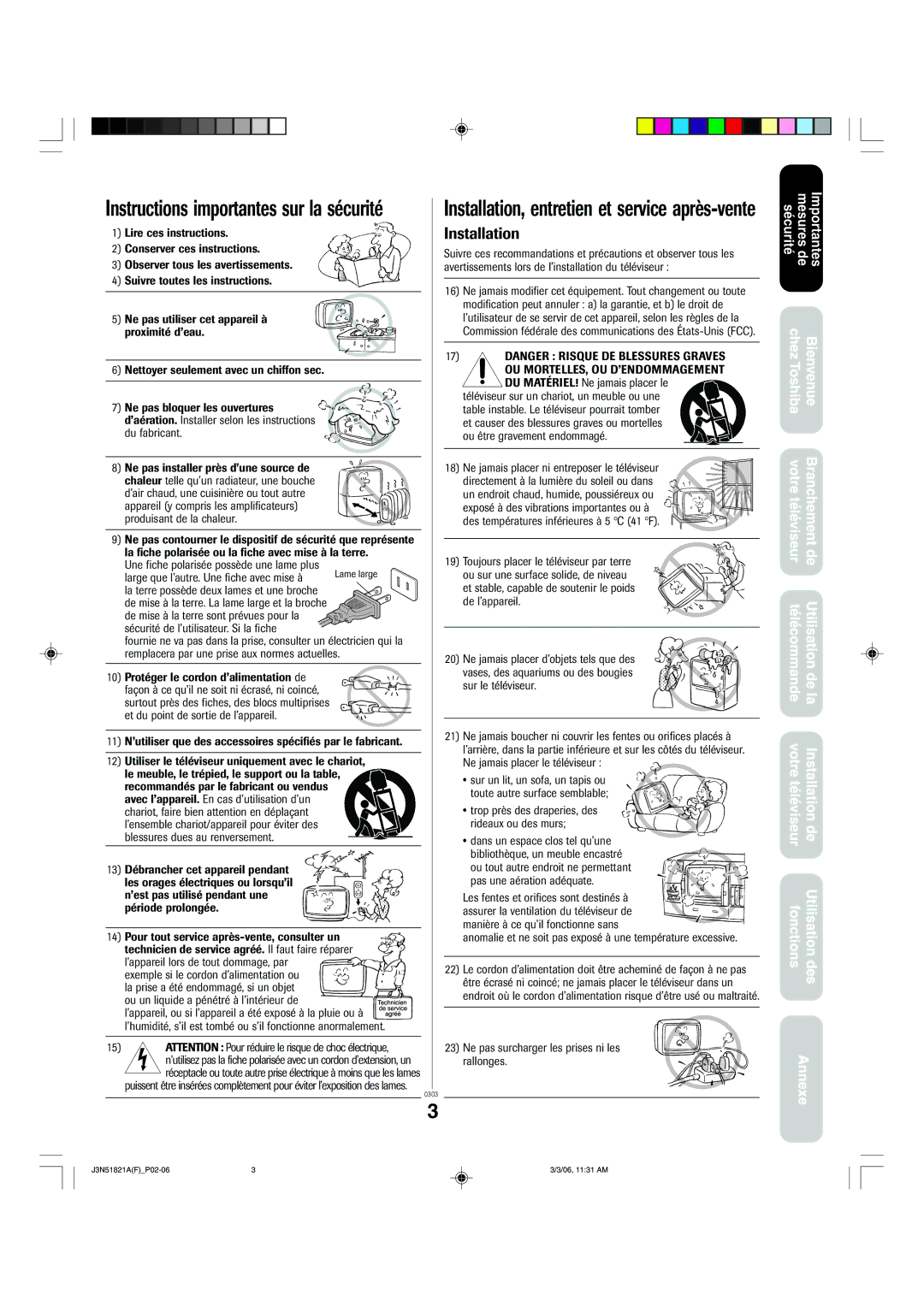 Toshiba 32A36C appendix Instructions importantes sur la sécurité 