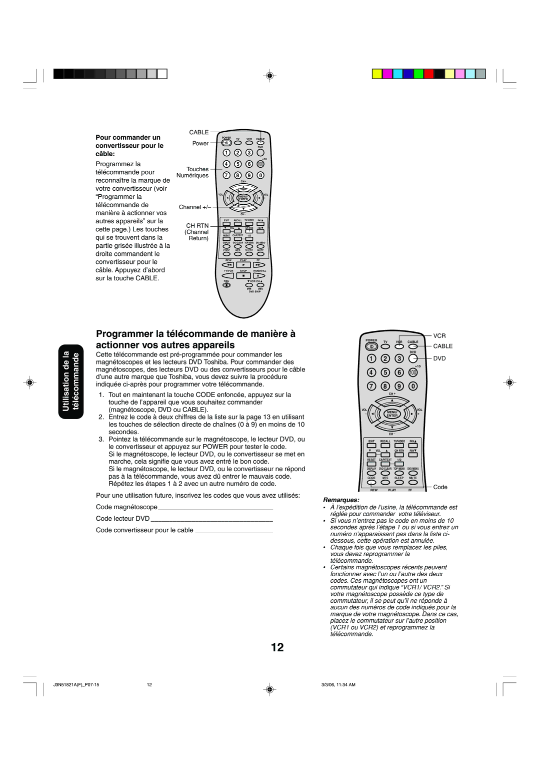 Toshiba 32A36C appendix Pour commander un convertisseur pour le câble 