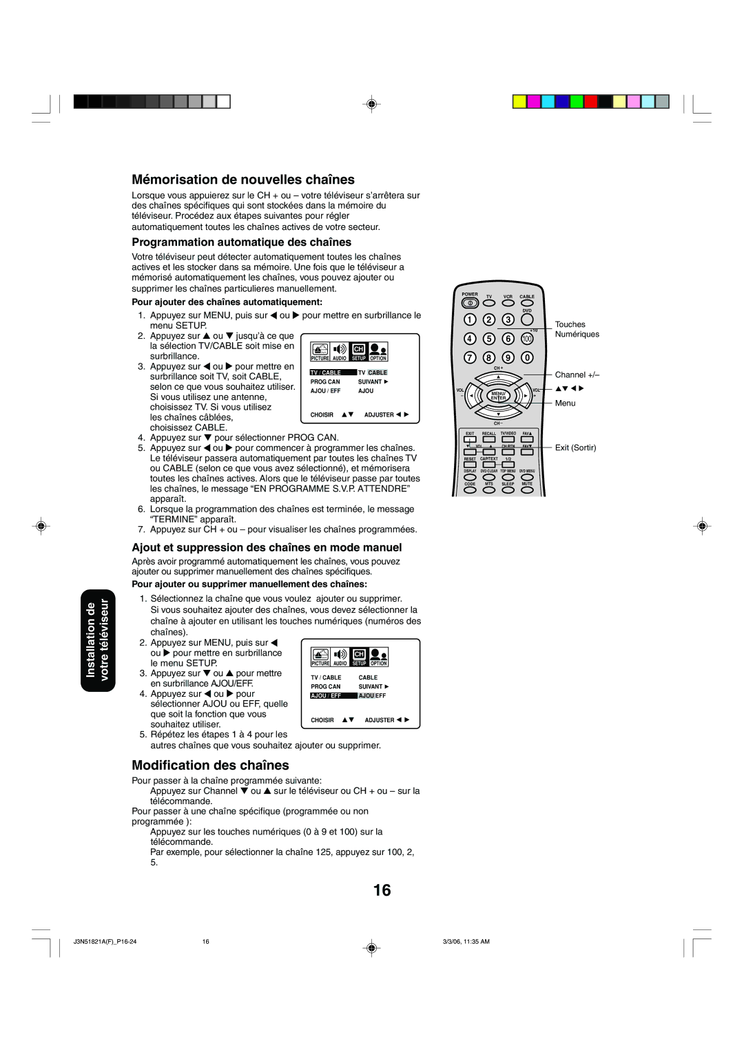 Toshiba 32A36C appendix Mémorisation de nouvelles chaînes, Modification des chaînes, Programmation automatique des chaînes 