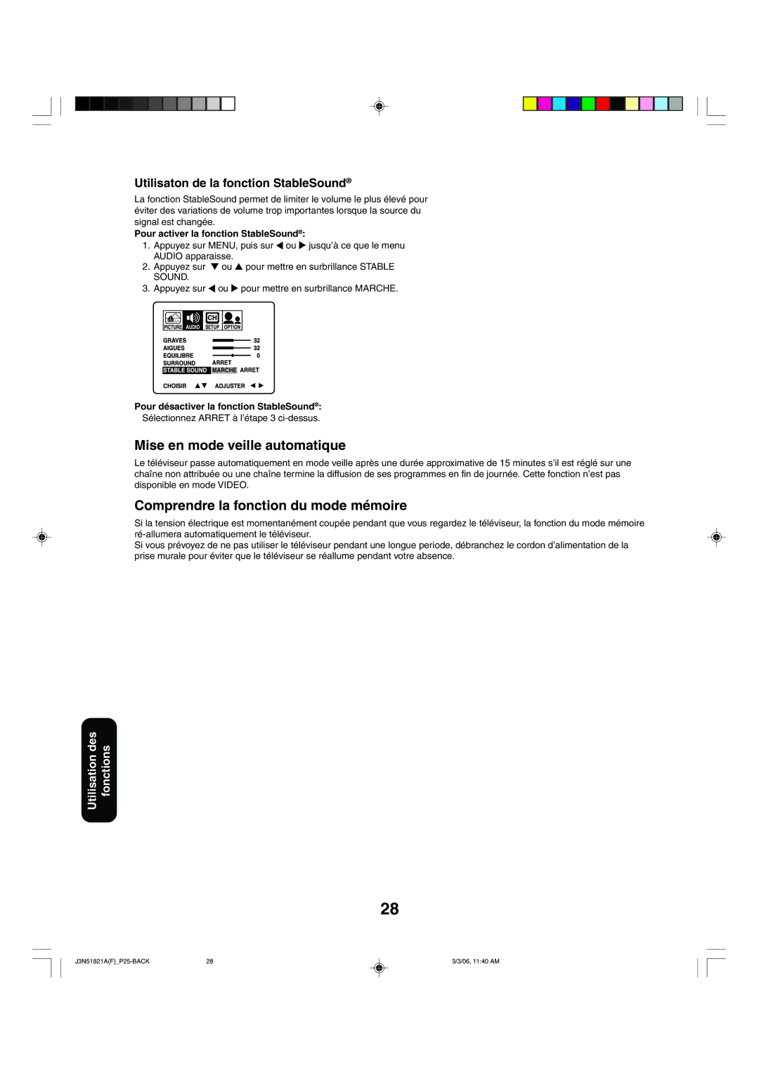 Toshiba 32A36C appendix Mise en mode veille automatique, Comprendre la fonction du mode mémoire 