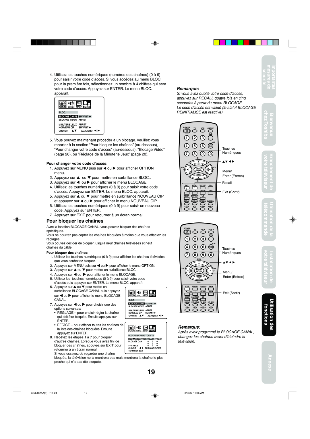 Toshiba 32A36C appendix 100VOL+, POWER 45612TV VCR 3CABLE DVD +10 
