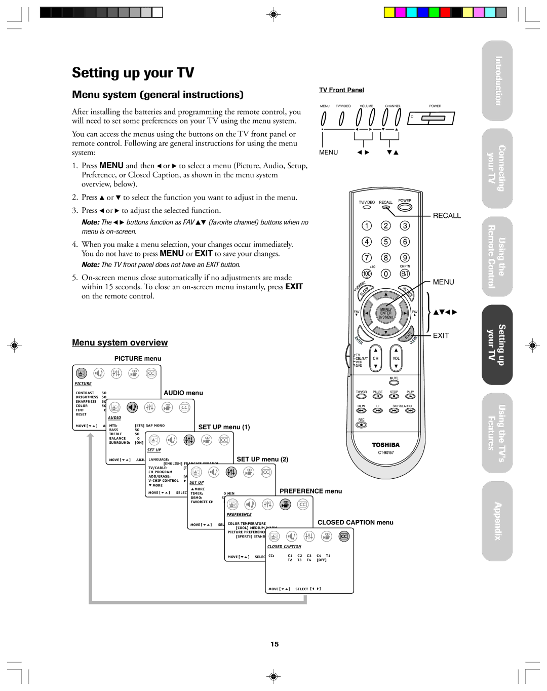 Toshiba 36A43, 32A43 owner manual Setting up your TV, Menu system general instructions 