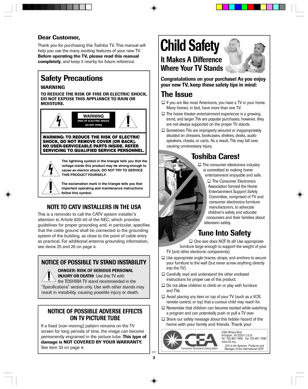 Toshiba 32A43, 36A43 owner manual Safety Precautions, Dear Customer 