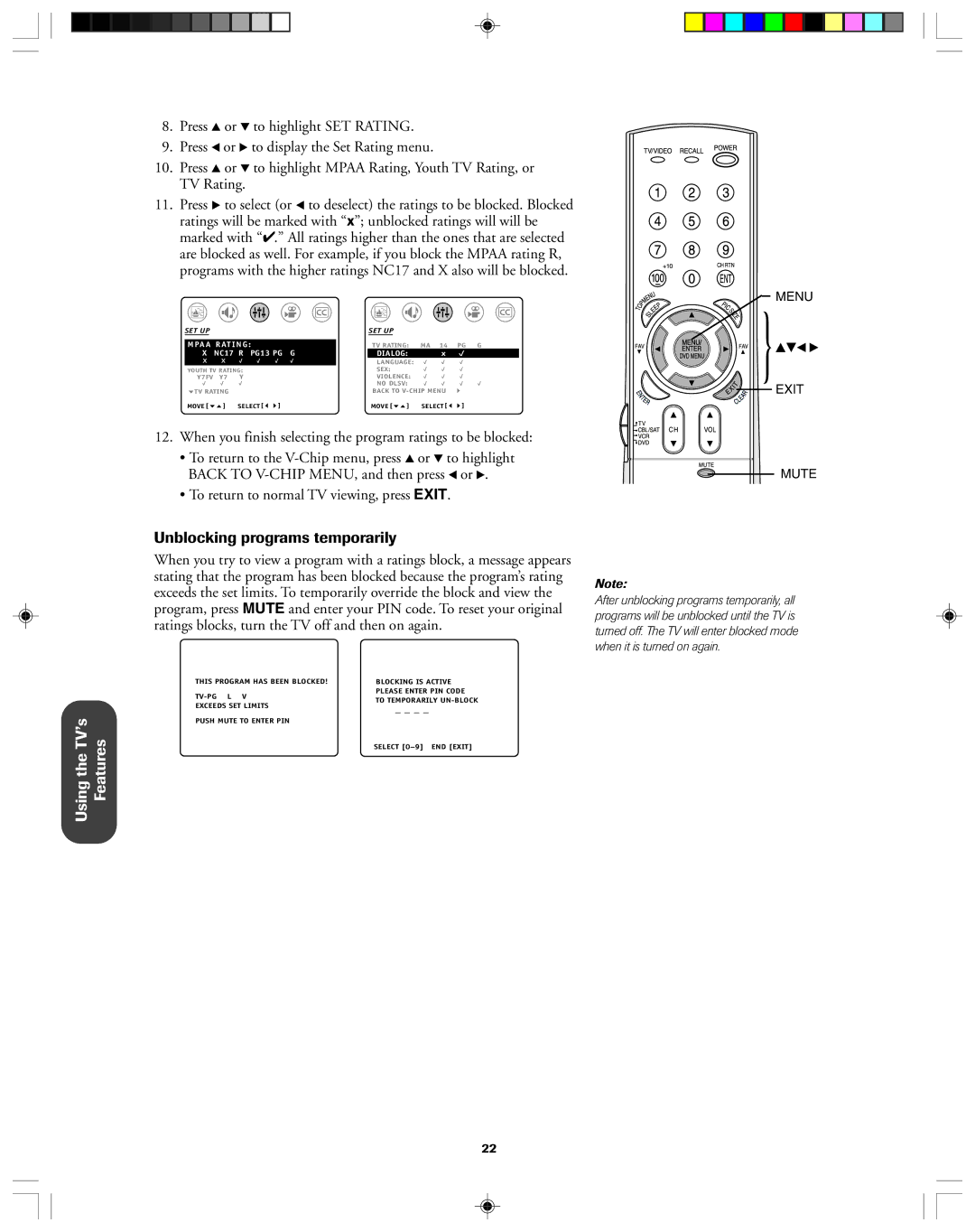 Toshiba 32A43, 36A43 owner manual Unblocking programs temporarily, Dialog 