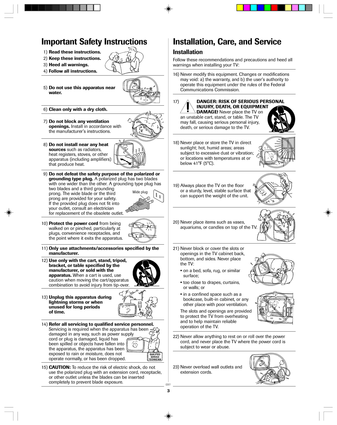 Toshiba 36A43, 32A43 owner manual Installation, Two blades and a third grounding, Prong. The wide blade or the third 