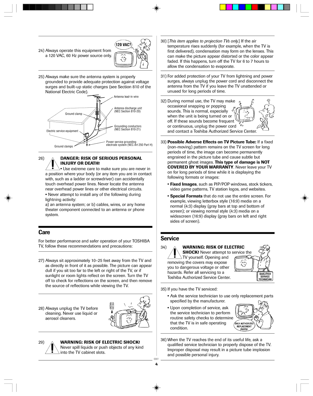 Toshiba 32A43, 36A43 owner manual Care, Service 