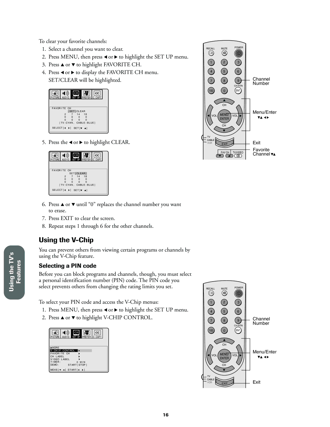 Toshiba 27A60, 32A60, 36A60 owner manual Using the V-Chip, Selecting a PIN code, Press the x or to highlight Clear 