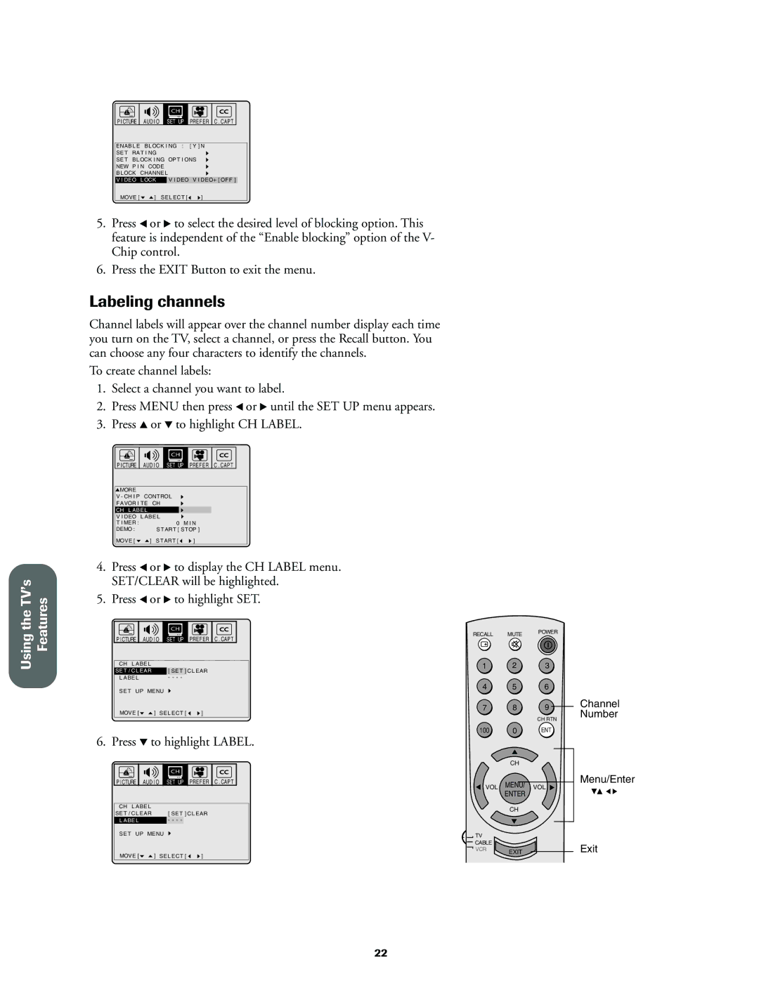 Toshiba 27A60, 32A60, 36A60 owner manual Labeling channels, Press z to highlight Label 