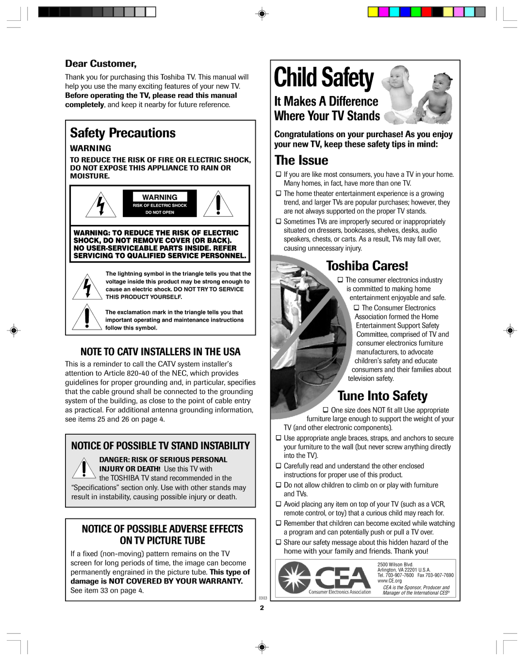 Toshiba 32AF13 owner manual Safety Precautions, Dear Customer 