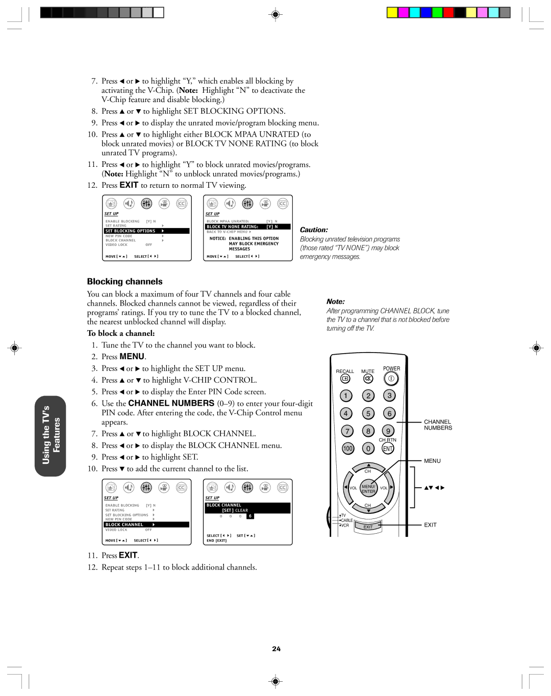 Toshiba 32AF13 owner manual Blocking channels, To block a channel 