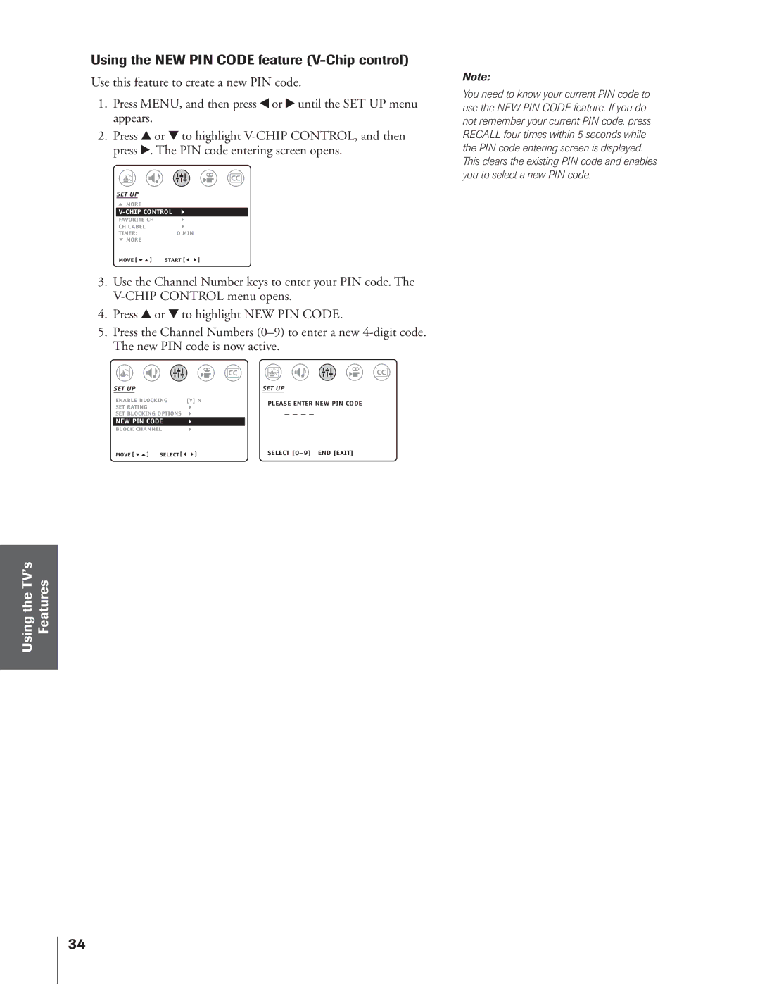 Toshiba 32AF14 owner manual Using the NEW PIN Code feature V-Chip control, Features 
