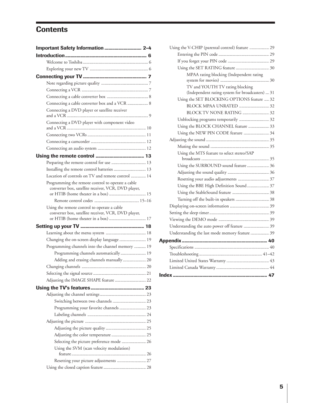 Toshiba 32AF14 owner manual Contents 