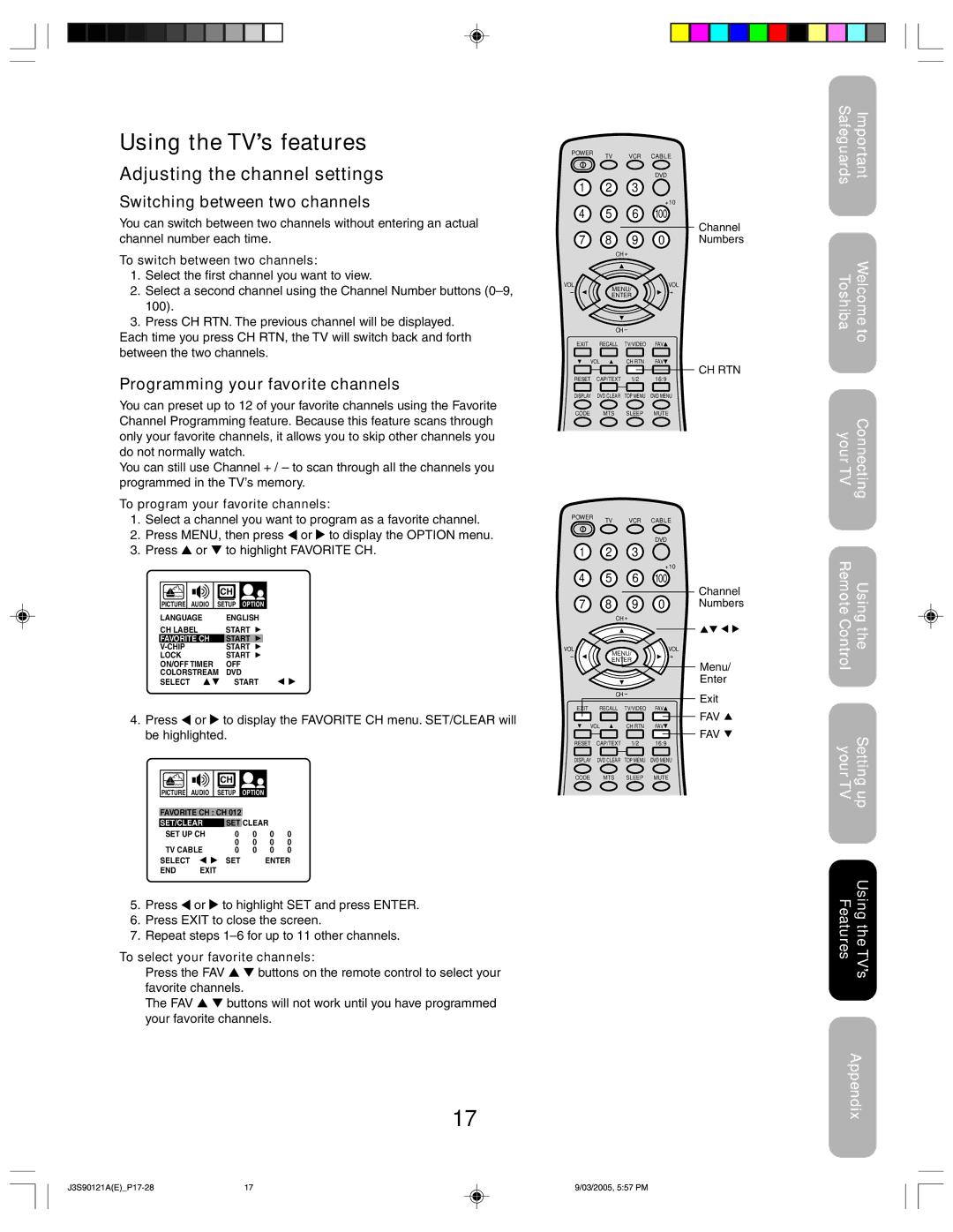 Toshiba 32AF45 appendix Using the TV’s features, Adjusting the channel settings, Switching between two channels 