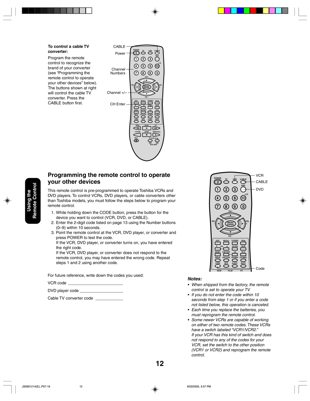 Toshiba 32AF45 appendix Programming the remote control to operate your other devices, Using the Remote Control 