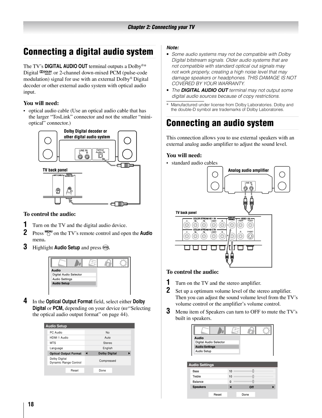 Toshiba 32AV502U, 32AV50SU, 37AV52U Connecting an audio system, Connecting a digital audio system, To control the audio 