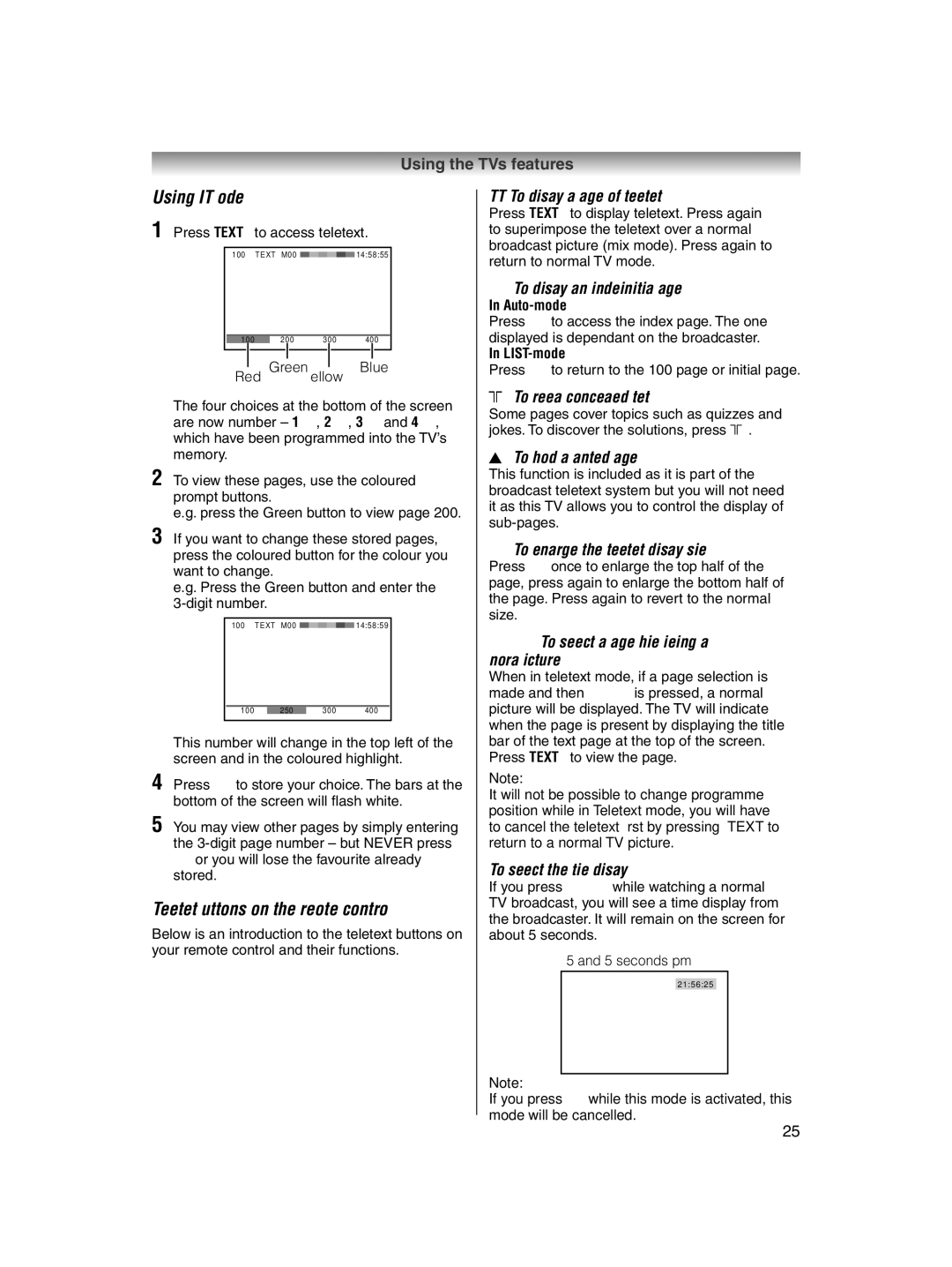 Toshiba 32AV600E owner manual Using List mode, Teletext buttons on the remote control 