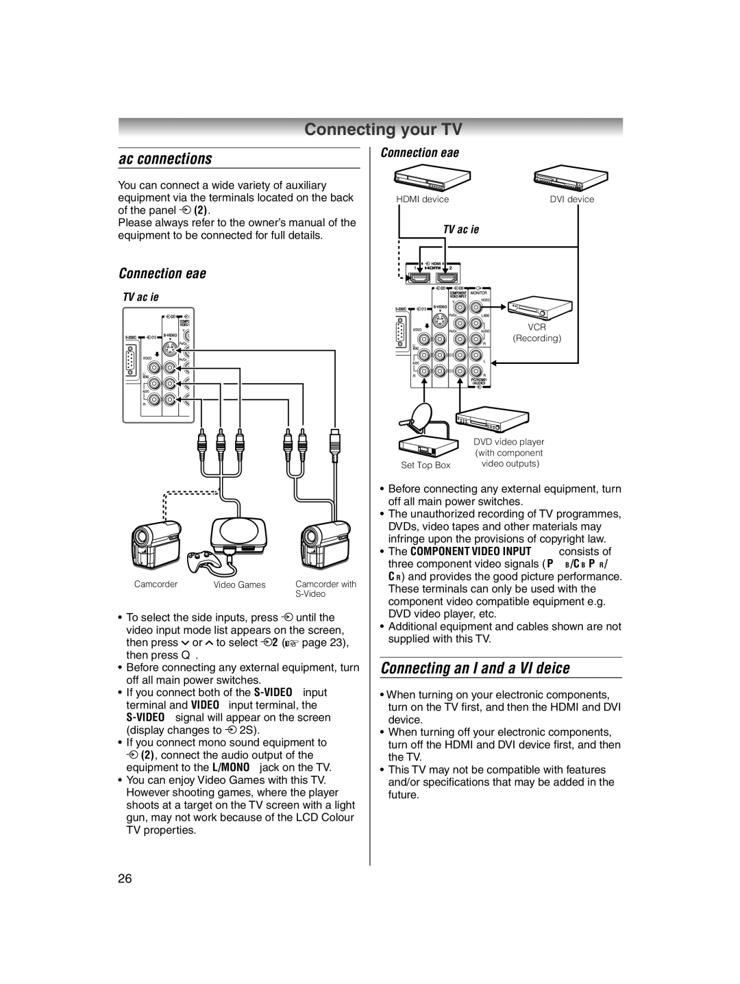 Toshiba 32AV600E owner manual Back connections, Connecting an Hdmi and a DVI device, Connection example, TV back view 