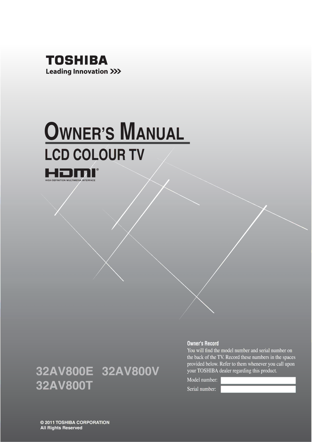 Toshiba 32AV800T, 32AV800E, 32AV800V owner manual LCD Colour TV 