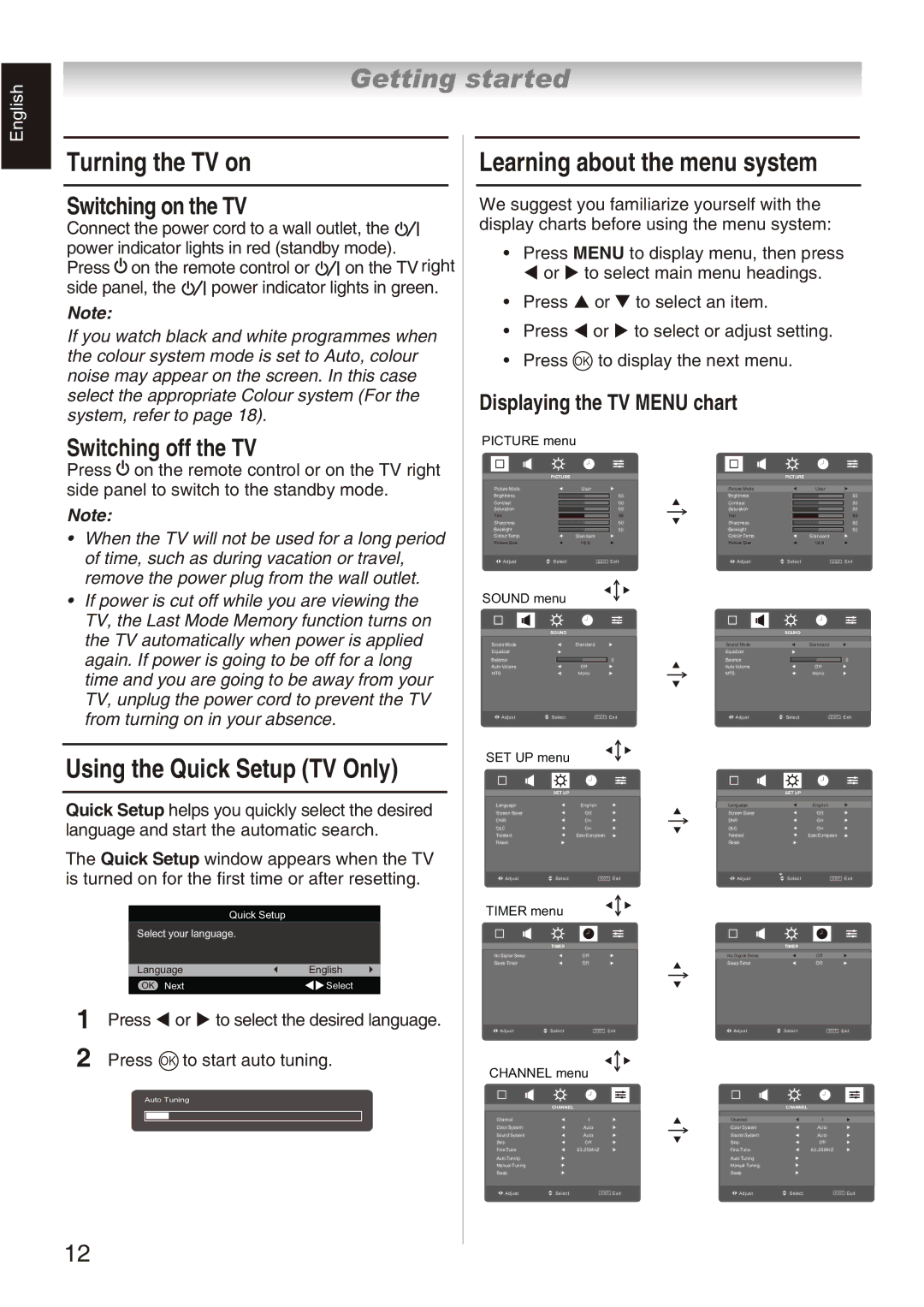 Toshiba 32AV800E, 32AV800T, 32AV800V owner manual Turning the TV on 