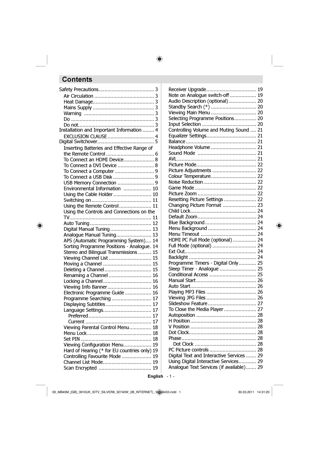 Toshiba 32BV500B owner manual Contents 