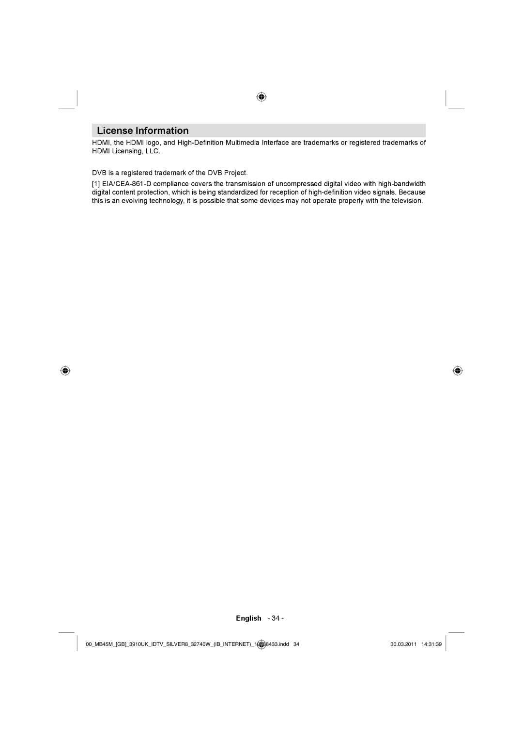 Toshiba 32BV500B owner manual License Information 