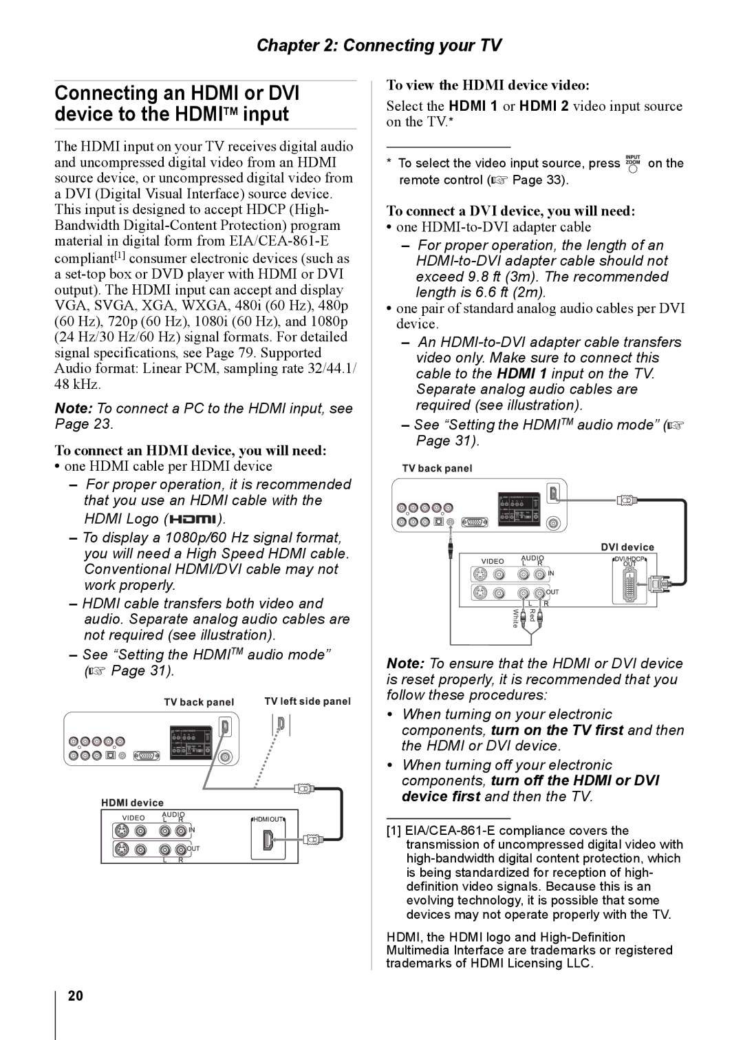 Toshiba 22CV100U, 32CV100U, 26CV100U, 19CV100U manual To connect an Hdmi device, you will need, To view the Hdmi device video 