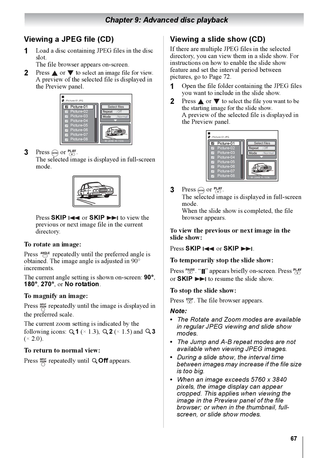 Toshiba 26CV100U, 32CV100U, 22CV100U, 19CV100U, 15CV100U, 15CV101U manual Viewing a Jpeg file CD, Viewing a slide show CD 