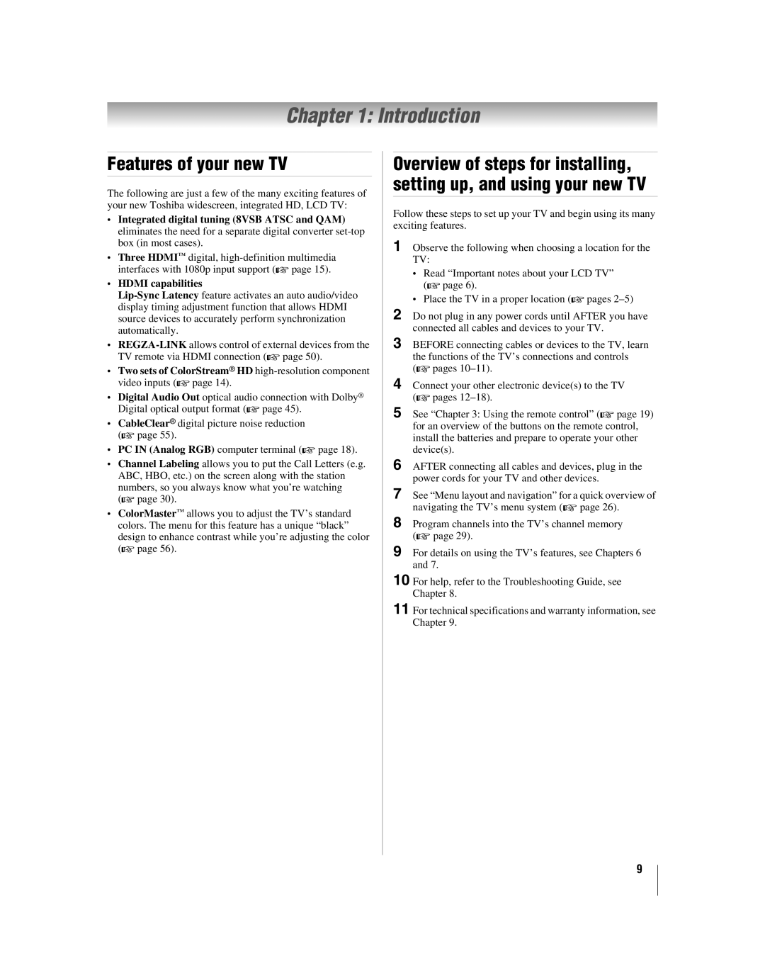 Toshiba 37CV510U, 32CV510U manual Introduction, Features of your new TV 