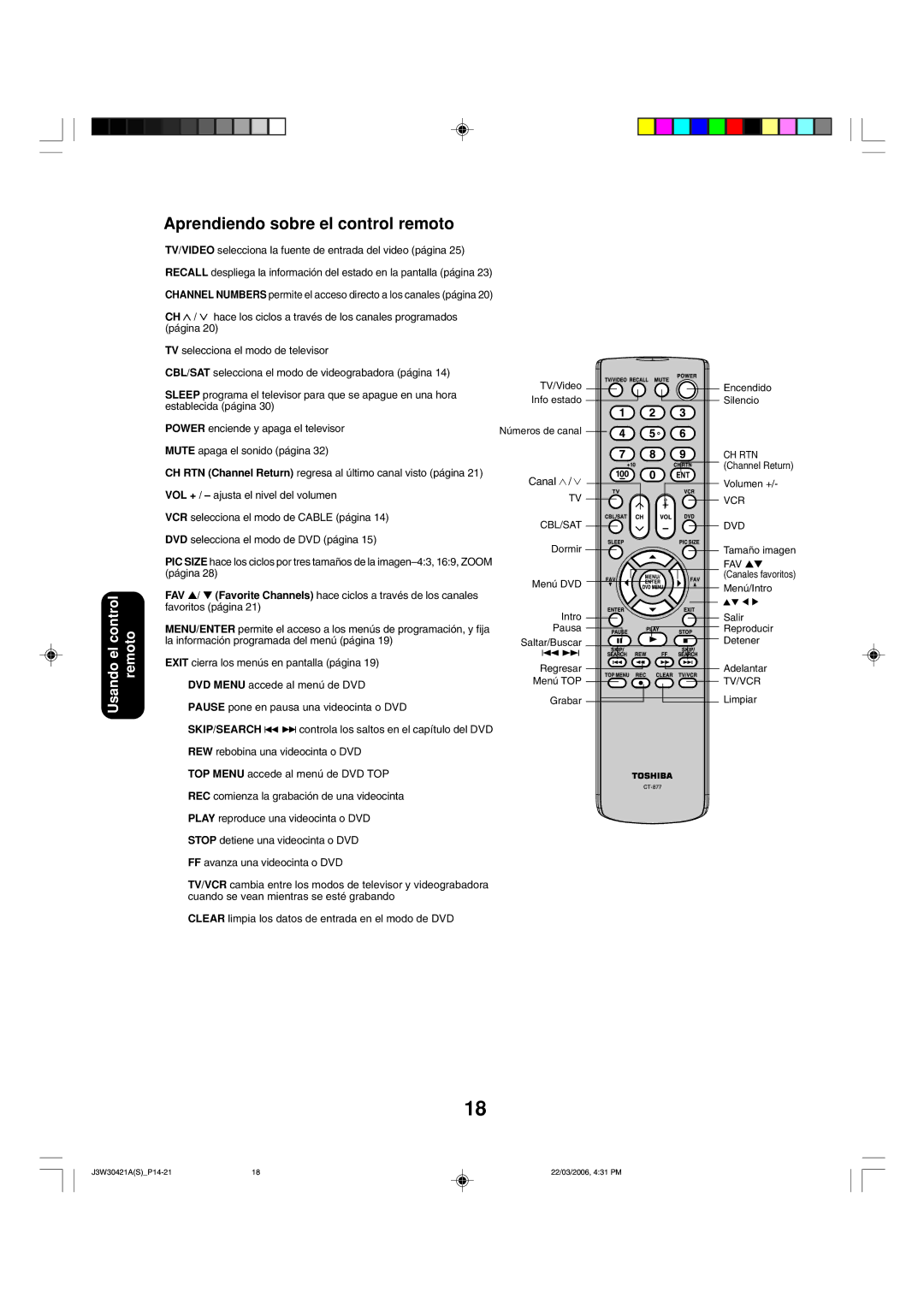 Toshiba 32DF46 appendix Aprendiendo sobre el control remoto, Cbl/Sat Dvd 