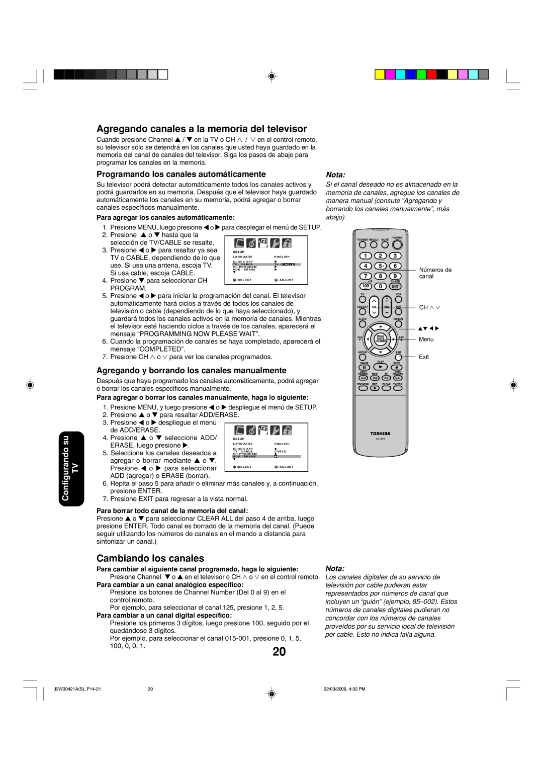 Toshiba 32DF46 appendix Agregando canales a la memoria del televisor, Cambiando los canales 