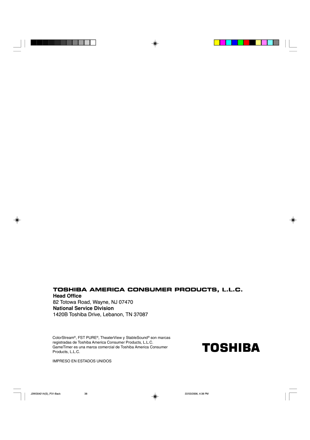 Toshiba 32DF46 appendix Impreso EN Estados Unidos 