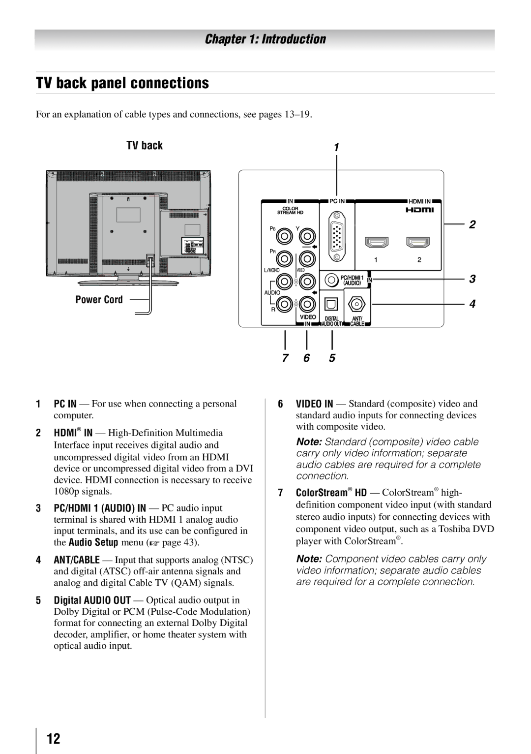 Toshiba 32FT2U owner manual TV back panel connections, For an explanation of cable types and connections, see pages 