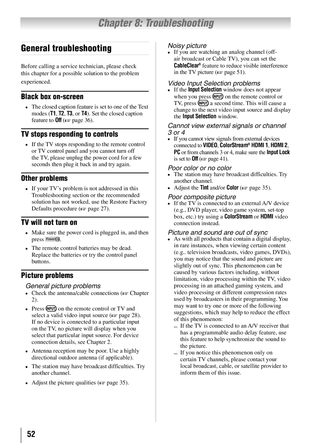 Toshiba 32FT2U owner manual Troubleshooting, General troubleshooting 