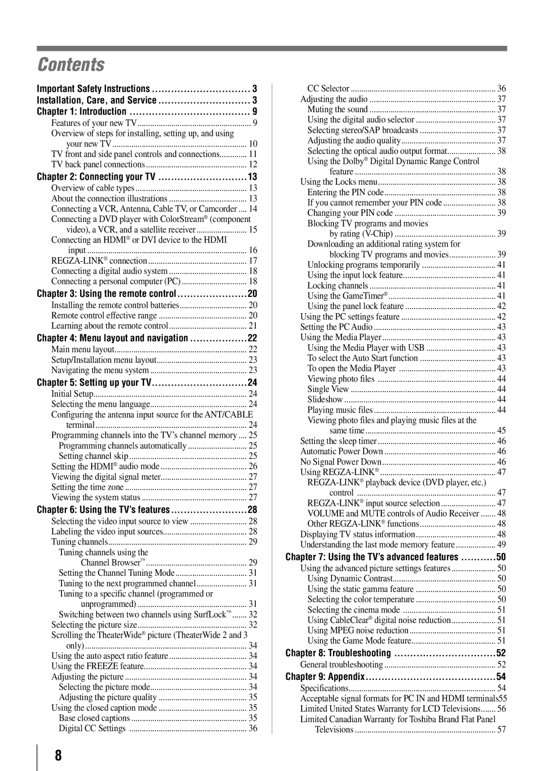 Toshiba 32FT2U owner manual Contents 