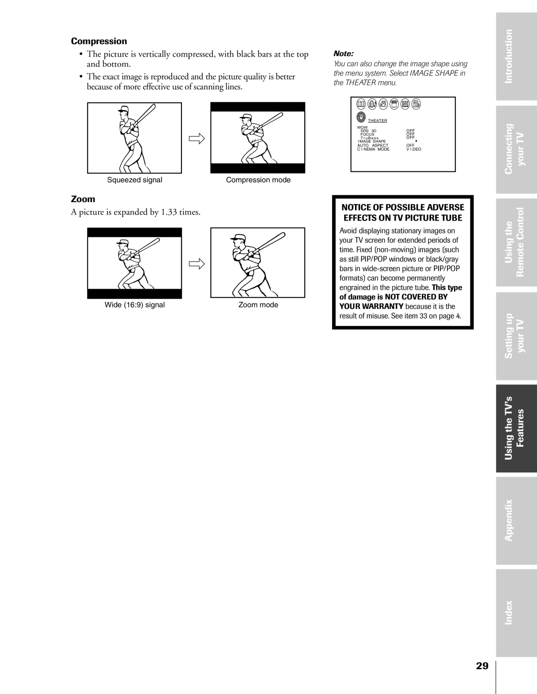 Toshiba 36HF73, 32HF73 Exact image is reproduced and the picture quality is better, Picture is expanded by 1.33 times 