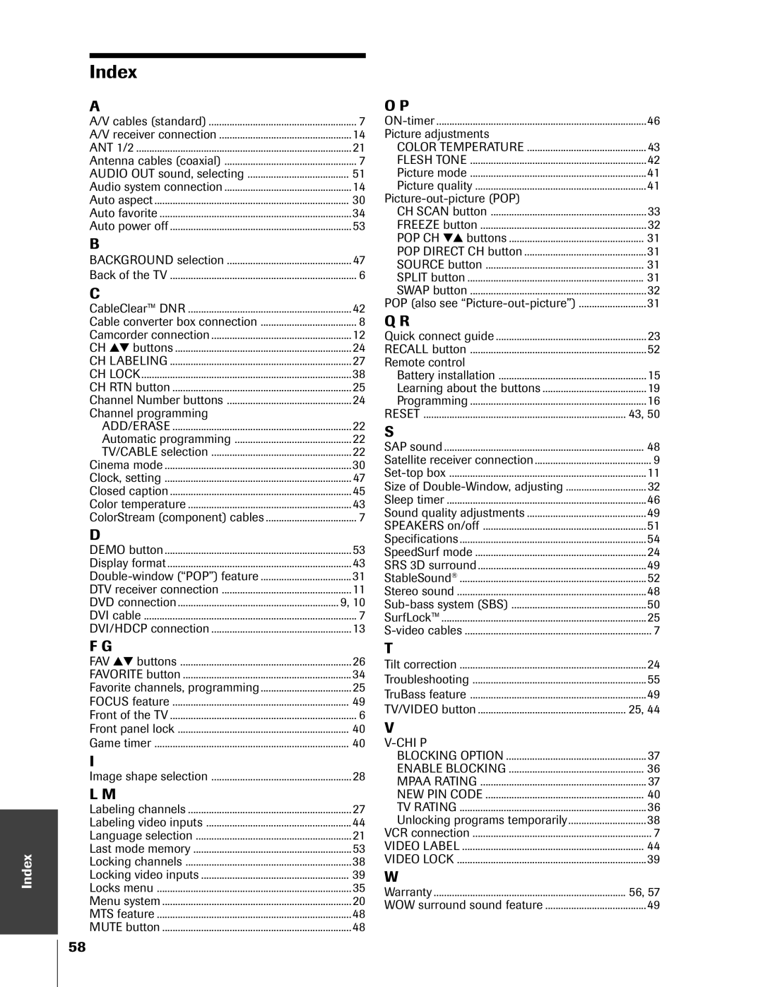 Toshiba 32HF73, 36HF73 owner manual Channel programming, Picture adjustments, Picture-out-picture POP, Remote control 