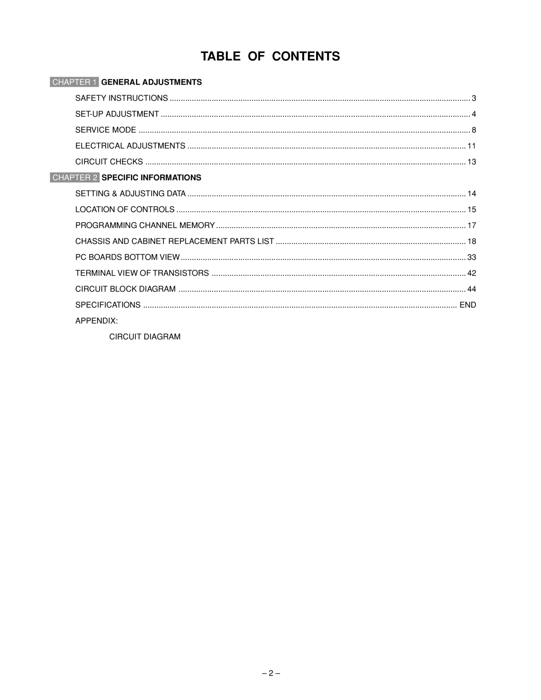 Toshiba 32HFX72 service manual Table of Contents 