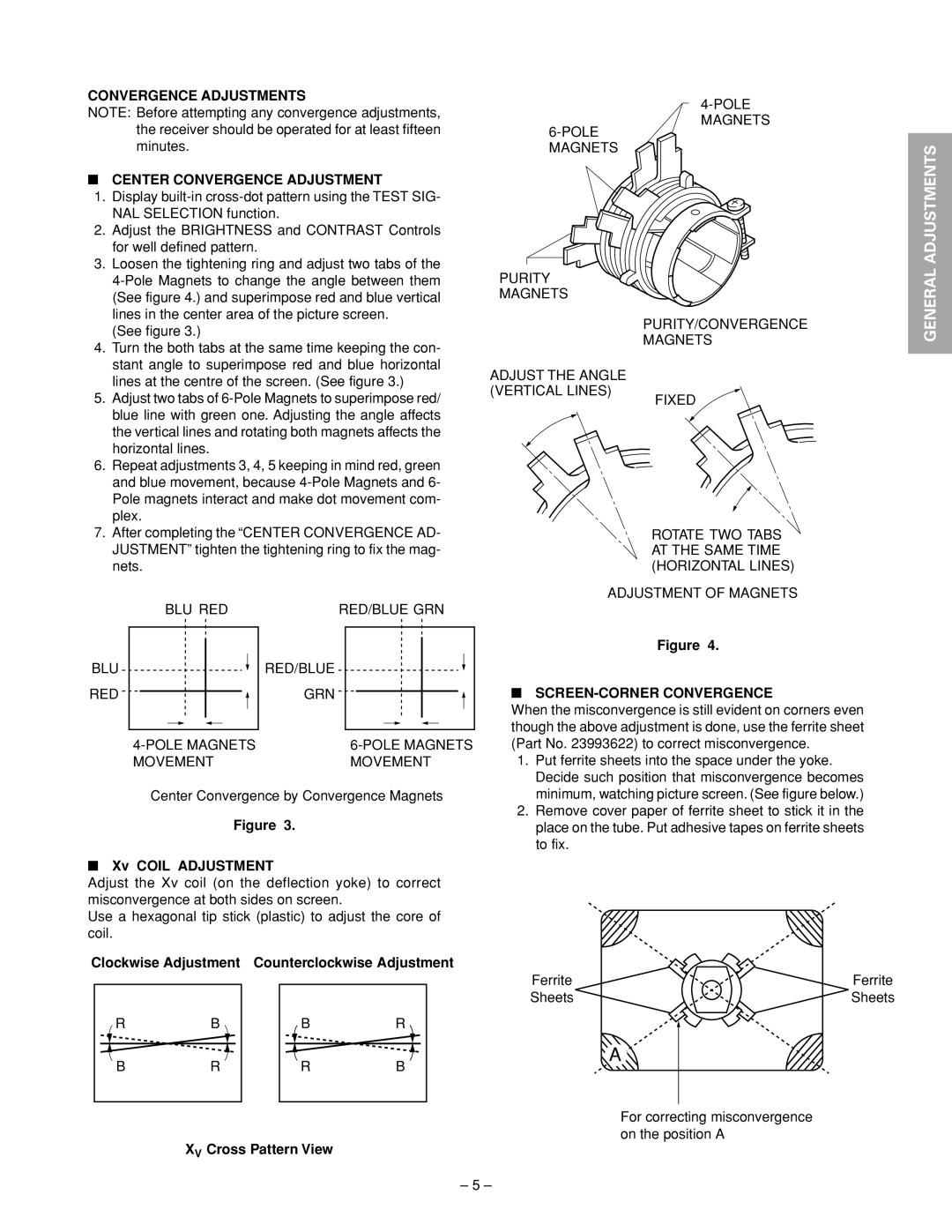 Toshiba 32HFX72 Convergence Adjustments Center Convergence Adjustment, Blu Red Red/Blue Grn, SCREEN-CORNER Convergence 